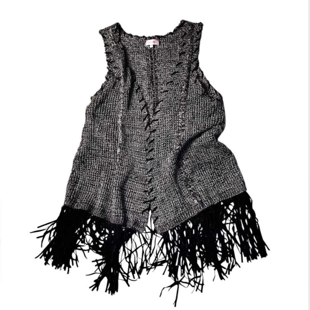 Chic Black and Gray Fringe Vest